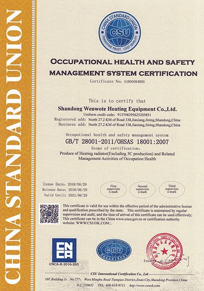 职业健康管理体系认证证书2